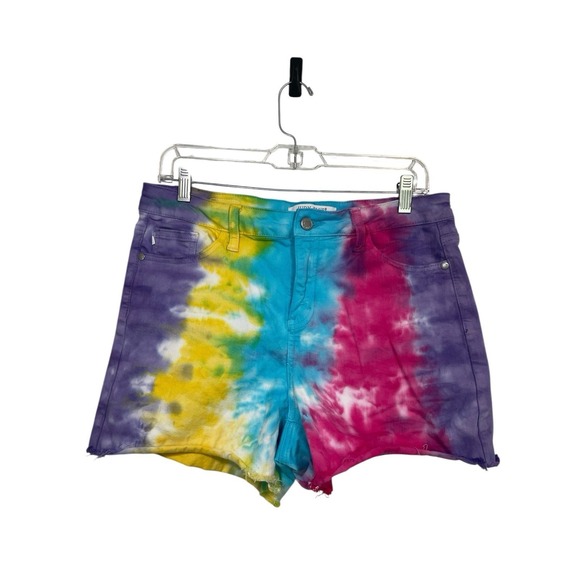 Judy Blue Tie Dye Cut Off Jean Shorts Hippie Los Angeles Size L - Picture 1 of 8
